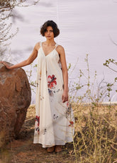 A Model Wearing White Cotton Mul Rain forest curated by Only Ethikal